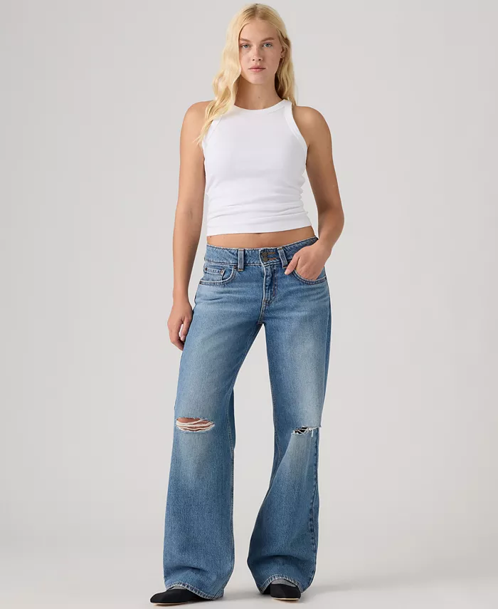 Women's Super-Low Double-Button Relaxed-Fit Denim Jeans - thumbnail 3