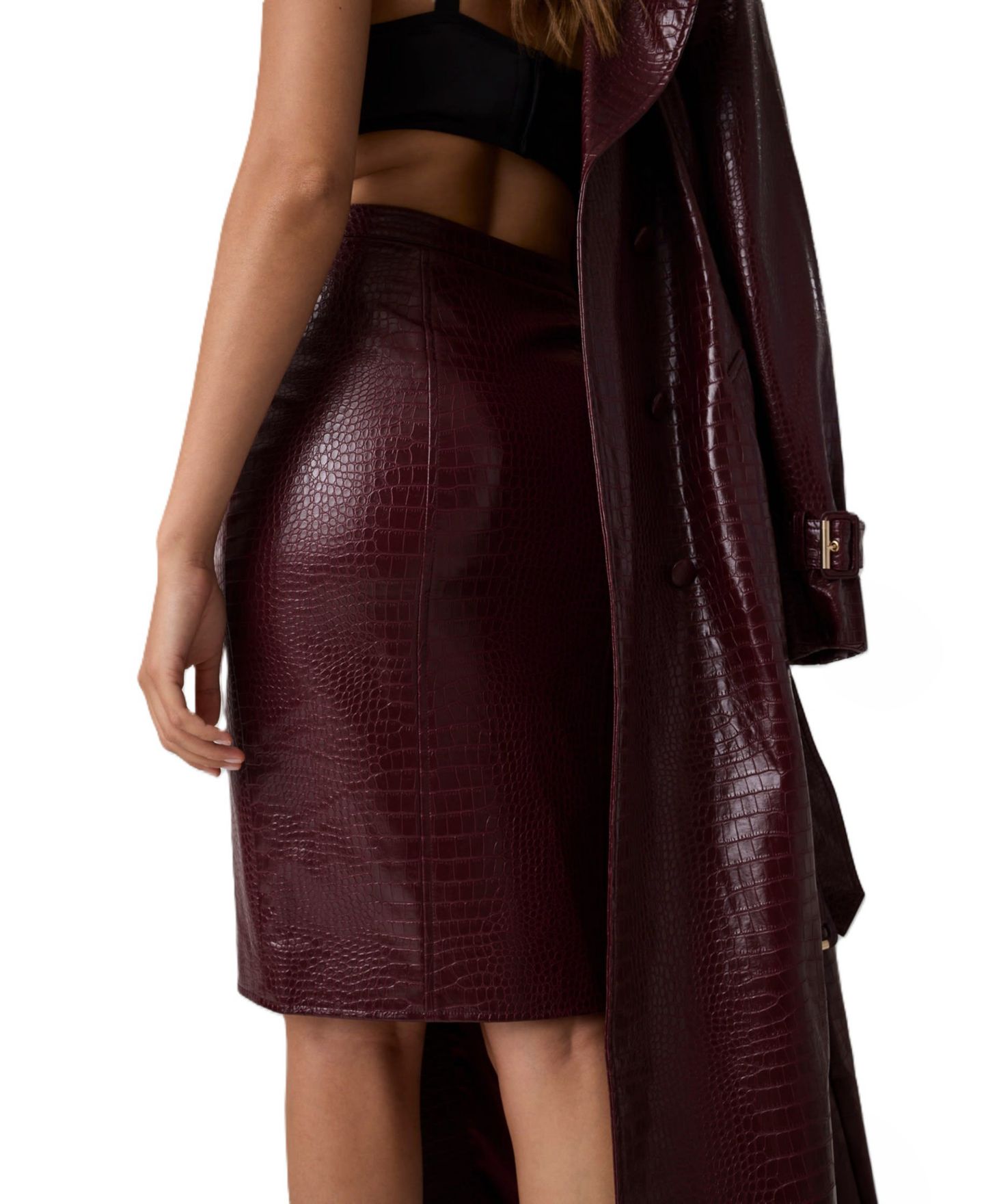 Женская юбка GUESS Faux Leather Pencil Midi Skirt with Front Slit, цвет: Красный — фото 3