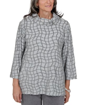 Petite 3/4-Sleeve Cowl Neck Geometric Blouse