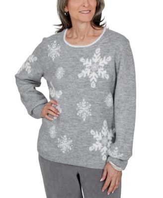 Petite Snowflake Long-Sleeve Crewneck Sweater
