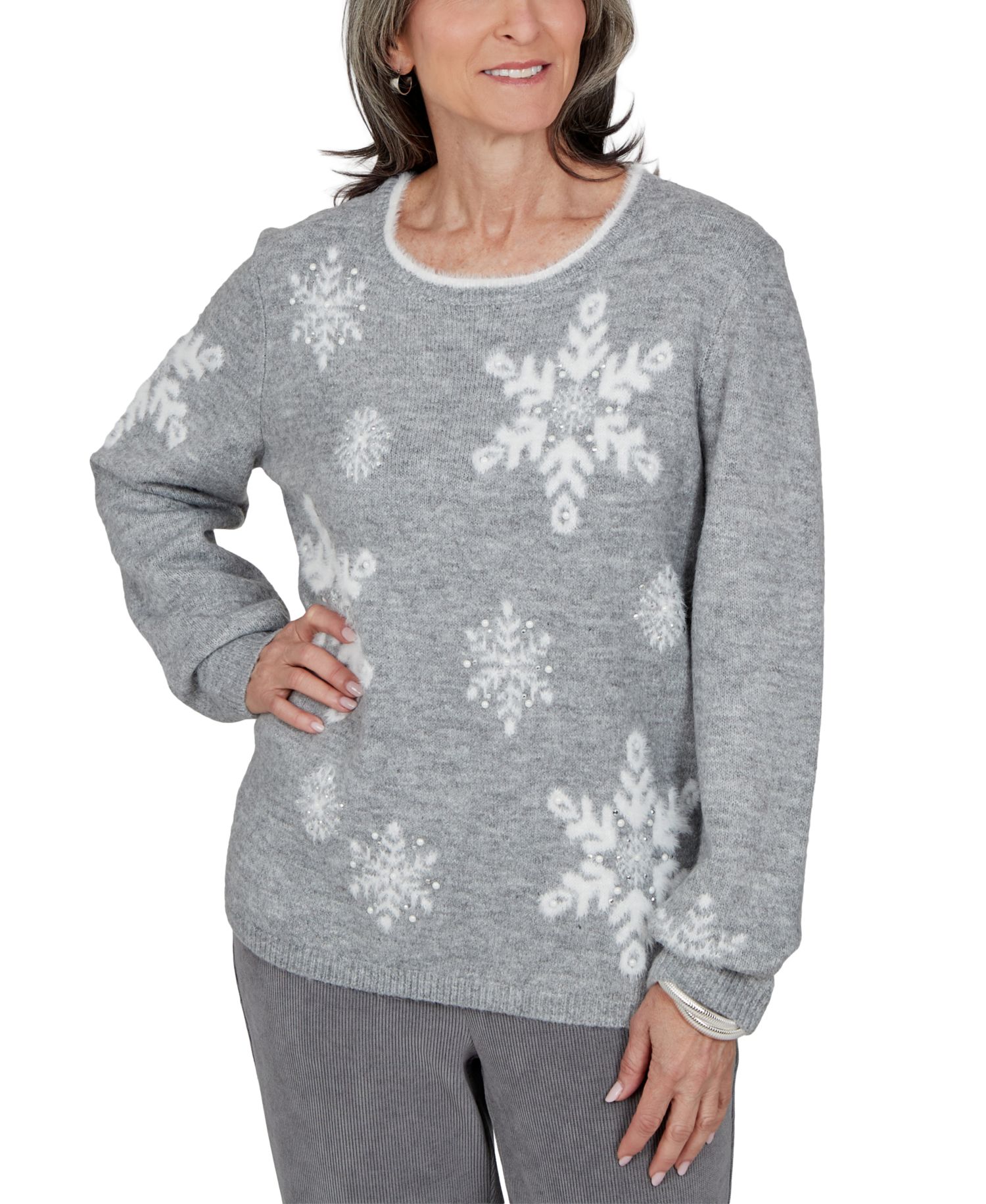 Petite Snowflake Long-Sleeve Crewneck Sweater