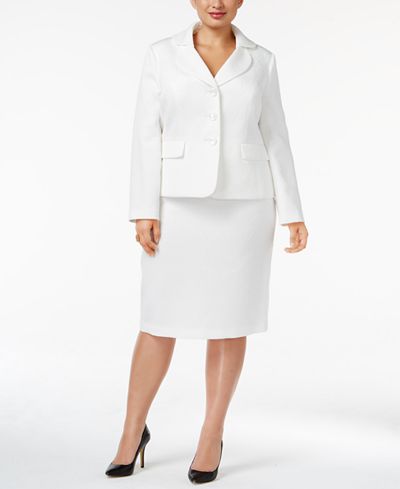 Le Suit Plus Size Three-Button Jacquard Skirt Suit
