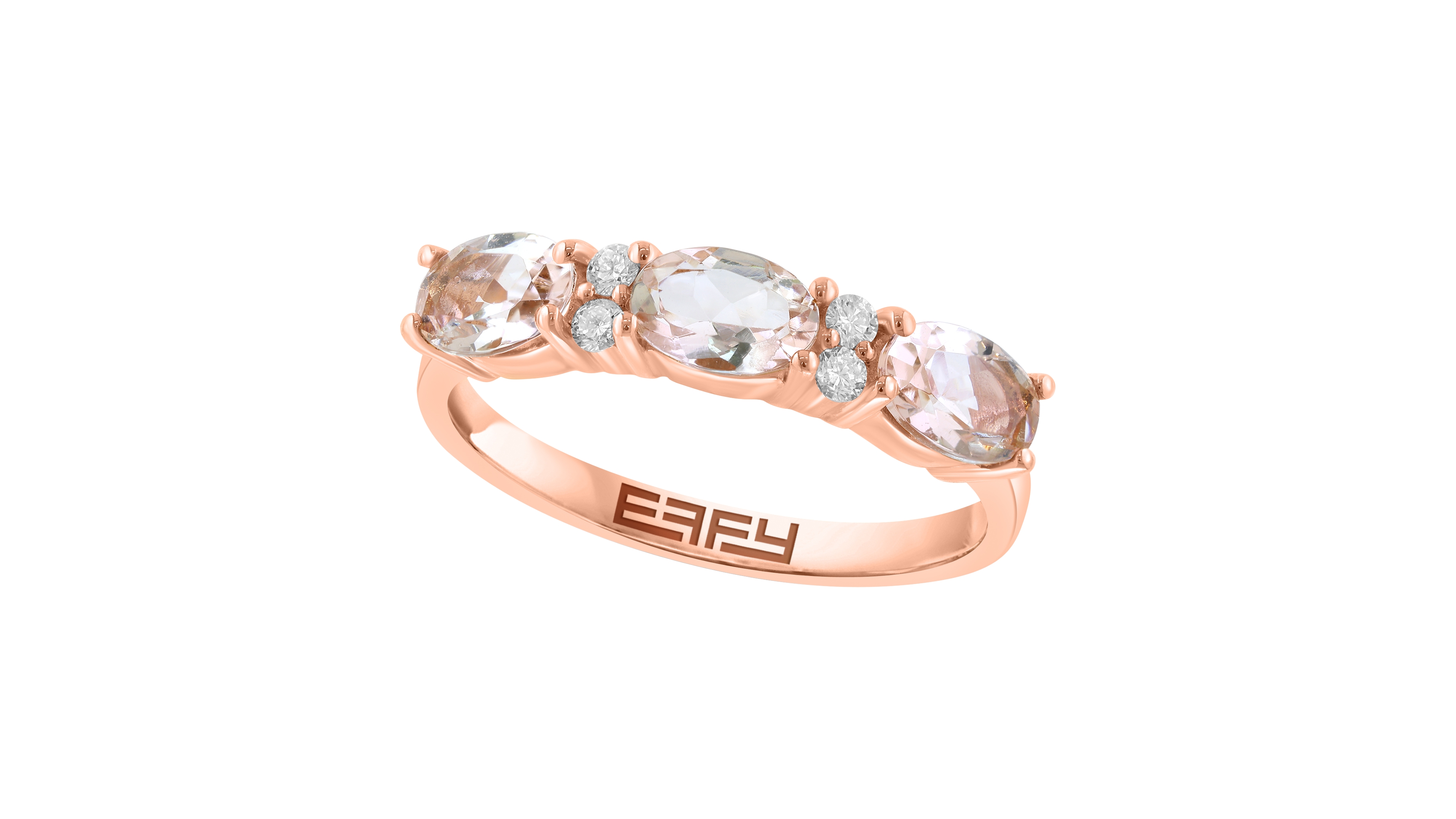 Effy Collection Round Stackable Diamond and Morganite Ring (1/10 ct. t.w. Diamond, 1-1/5 ct. t.w. Morganite) in 14k Rose Gold