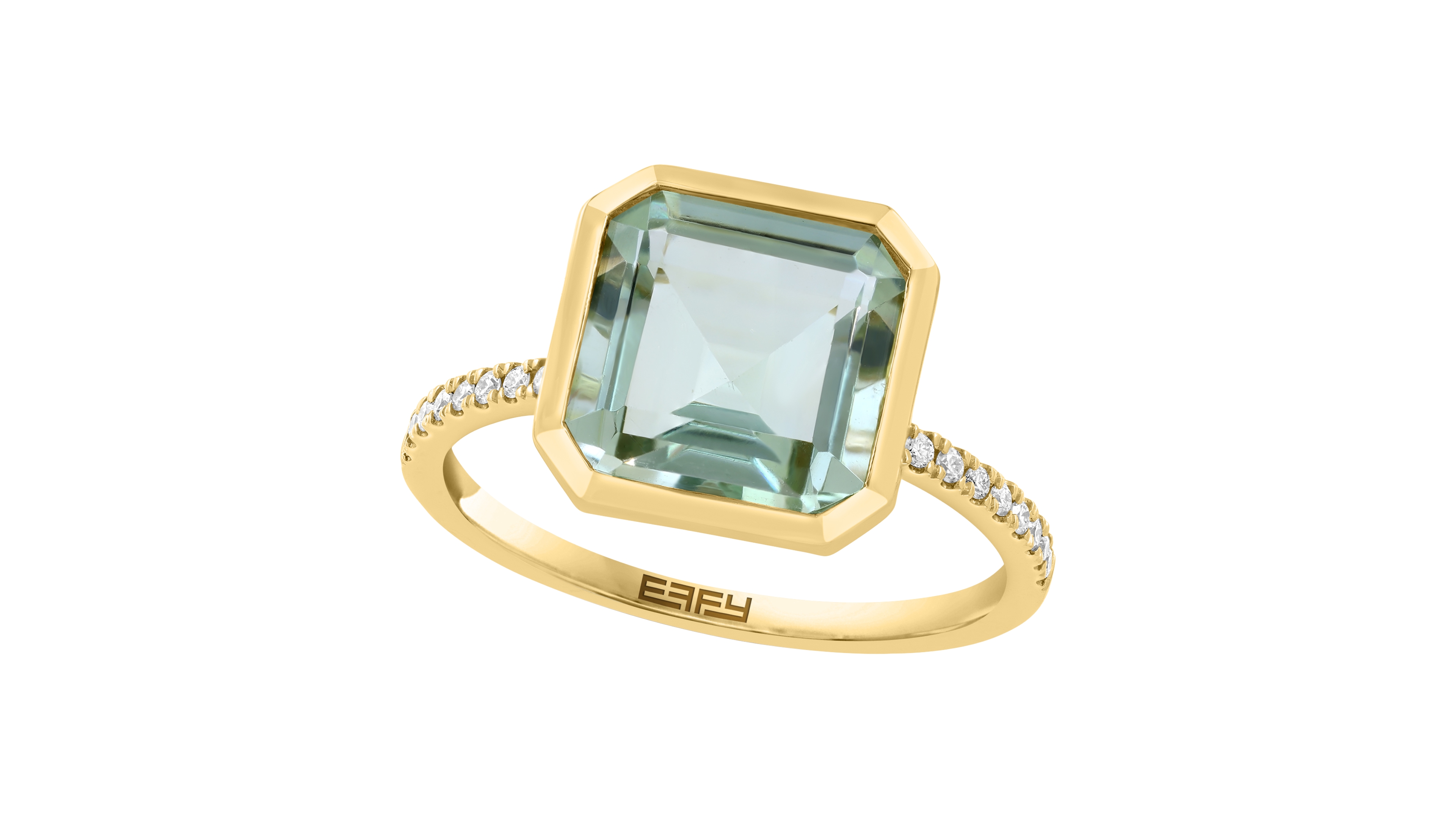 Effy Collection Green Amethyst and Diamond Statement Ring (3-3/8 ct. t.w. and 1/10 ct. t.w.) in 14k Yellow Gold