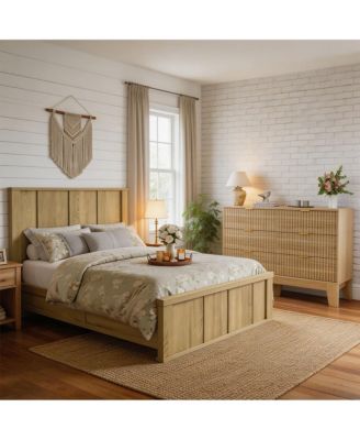 47'' Fluted Dresser and Solid Wood Bed Frame Set - 800 lbs Capacity, Anti-Tip Anchor, Easy Assembly Bedroom Furniture