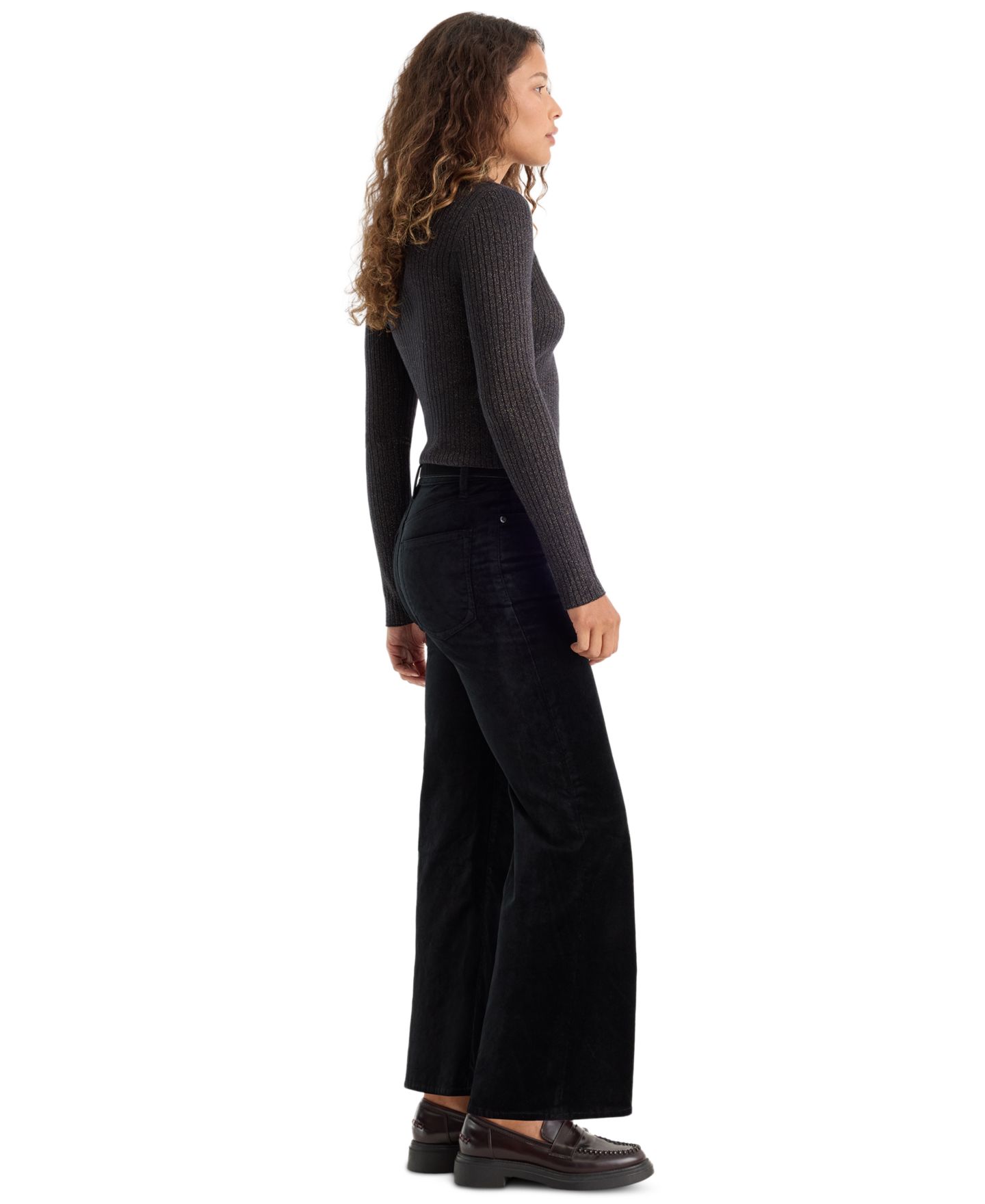 Женские джинсы Good American Good Waist High-Waisted Wide-Leg Velvet, цвет: Чёрный — фото 3