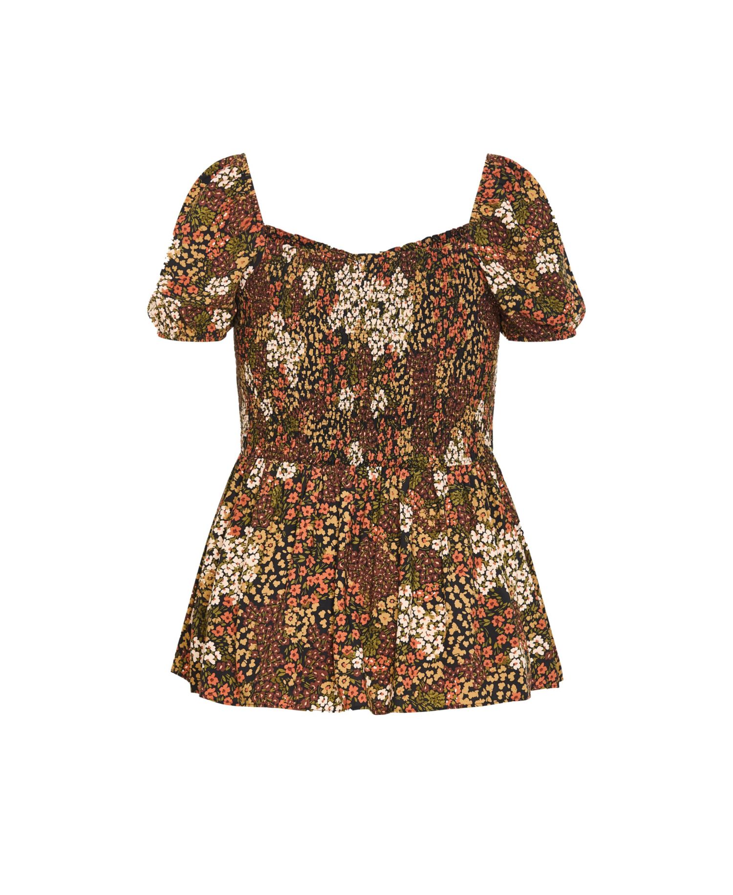 Plus Size Azure Floral-Print Tie-Up Shirred Blouse