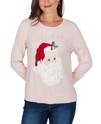 Petite Santa Pullover Holiday Long-Sleeve Sweater