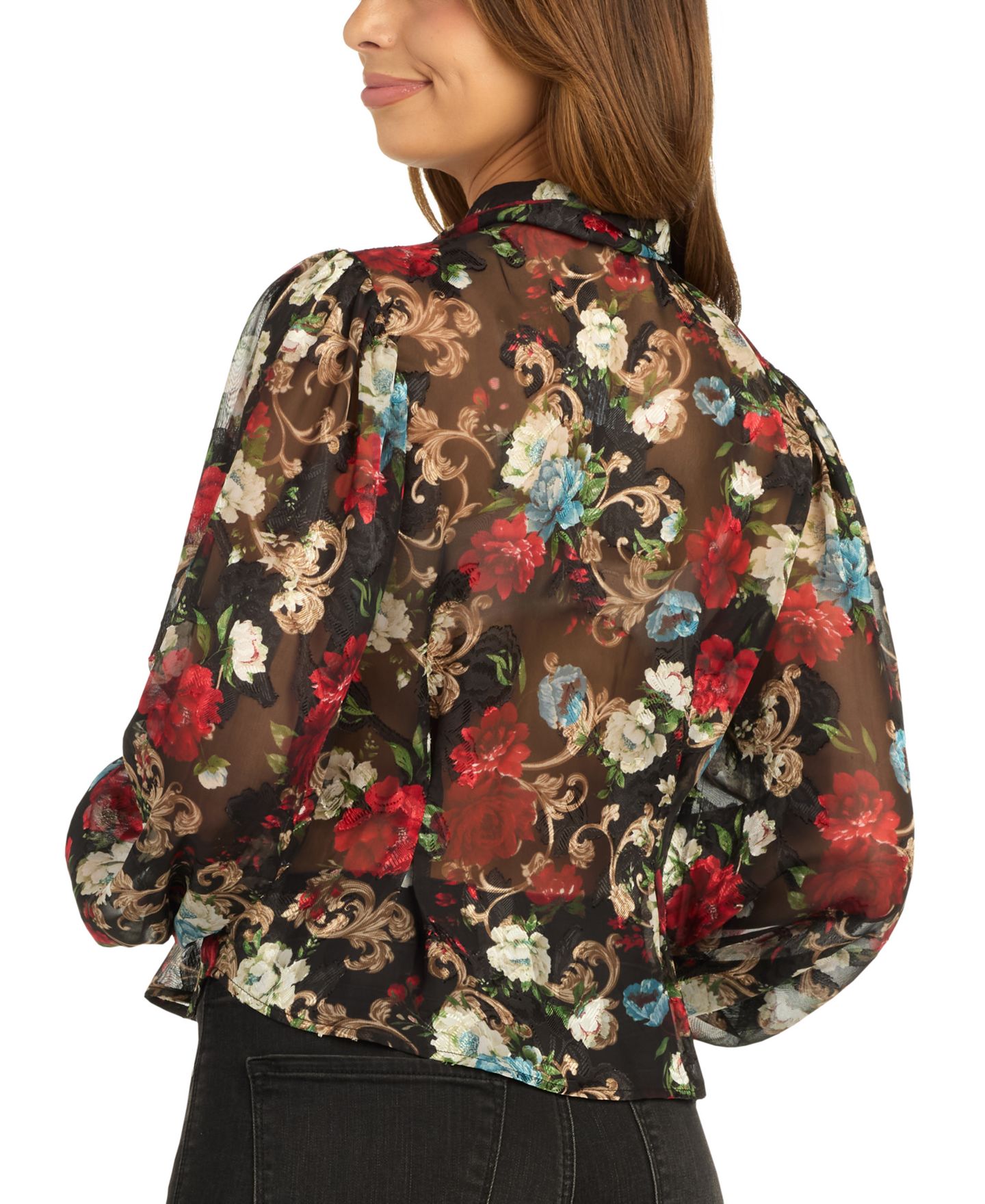 Женская блузка BCX Juniors' Floral-Print Long-Sleeve Burnout, цвет: Pat B — фото 4