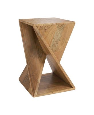 Solid Mango Hardwood Modern Angled End Table, Distressed Finish, Natural