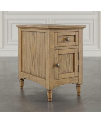 Brentwood Modern Transitional USB Charging End Table with Storage Cabinet, Cascade Oak