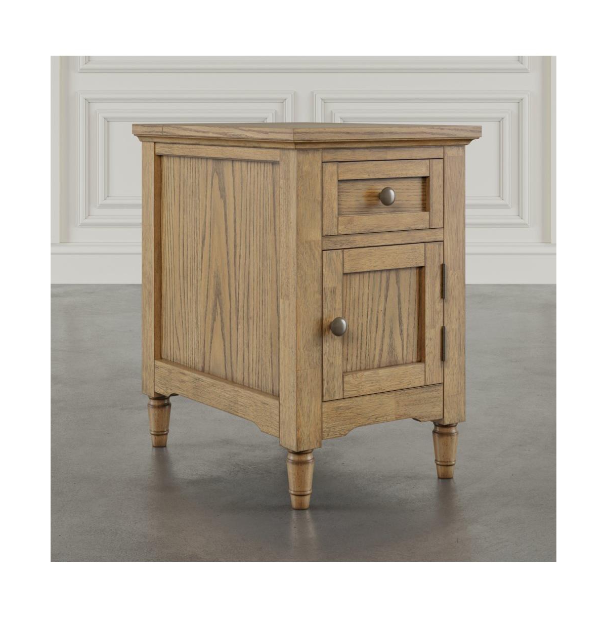 Jofran Brentwood Modern Transitional Usb Charging End Table with Storage Cabinet, Cascade Oak