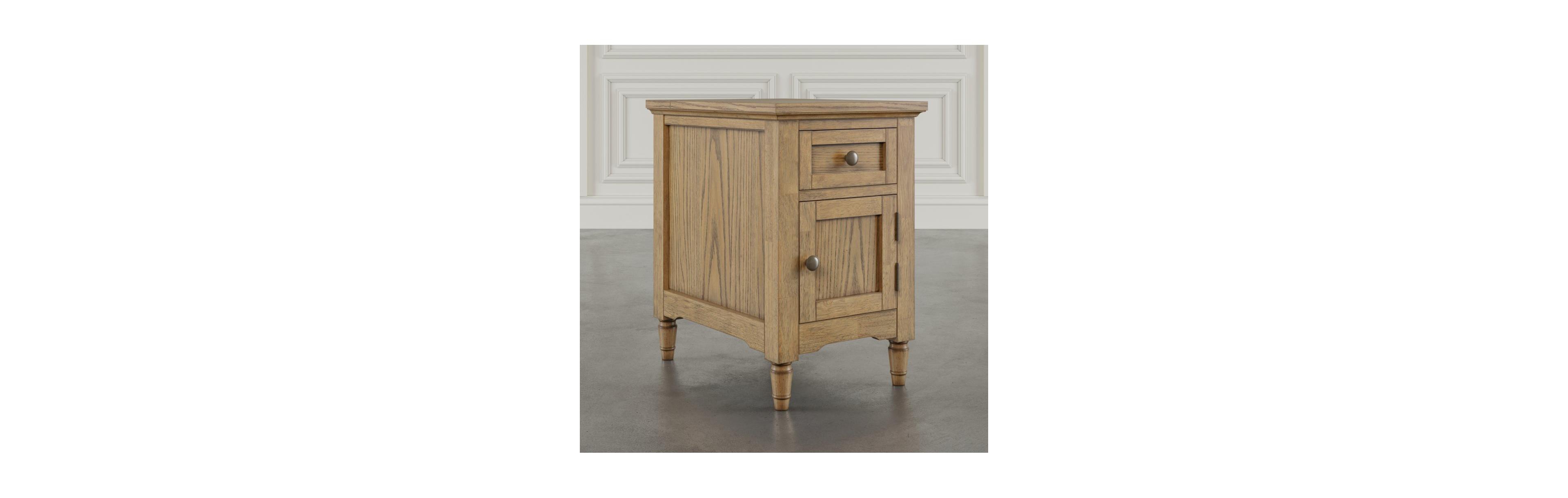 Jofran Brentwood Modern Transitional Usb Charging End Table with Storage Cabinet, Cascade Oak