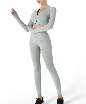 Women's High-Waist Long-Sleeve Seamless Top and Leggings, 2-Piece Set