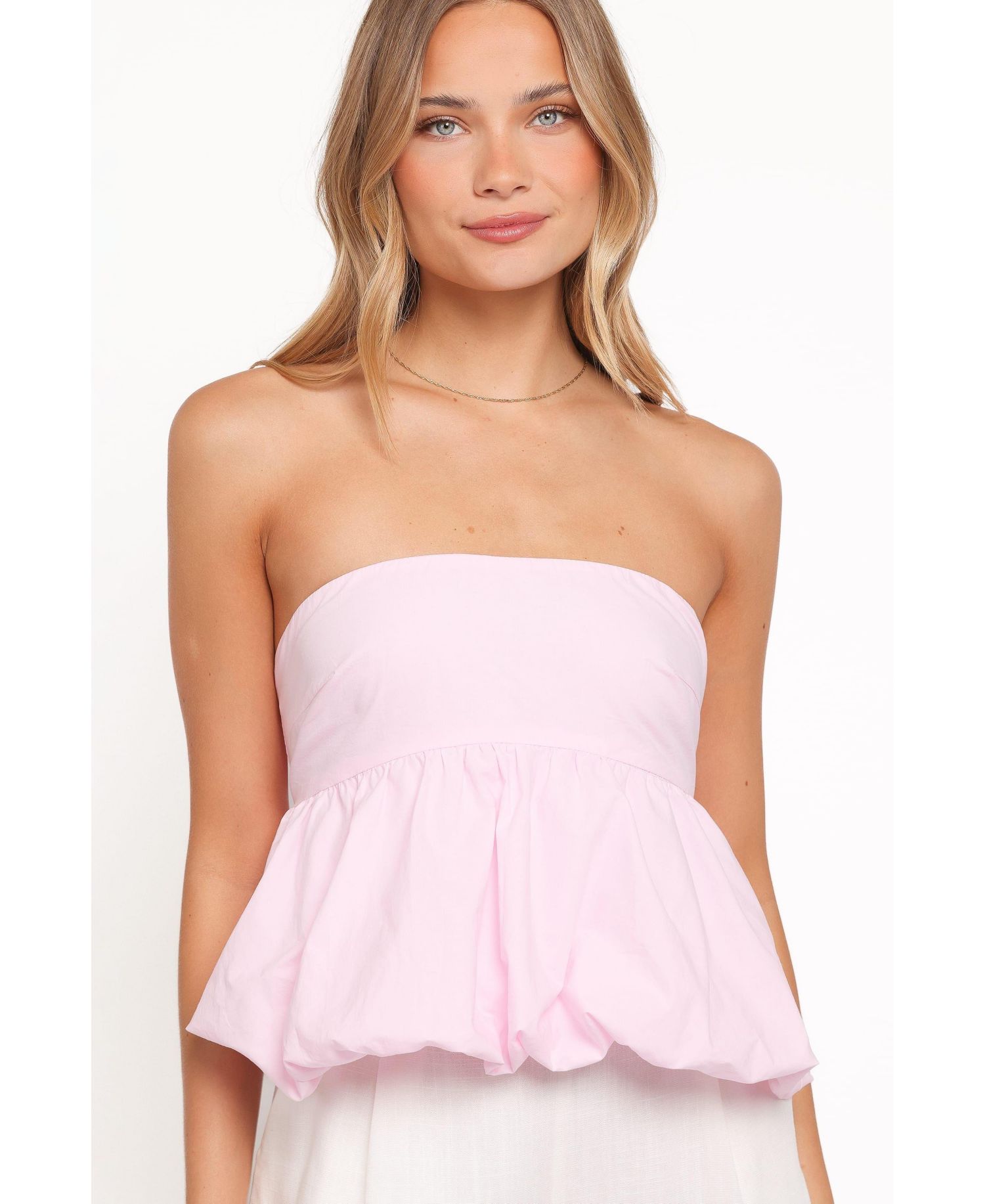 Women's Yvanna Bubble-Hem Strapless Side-Zip Top