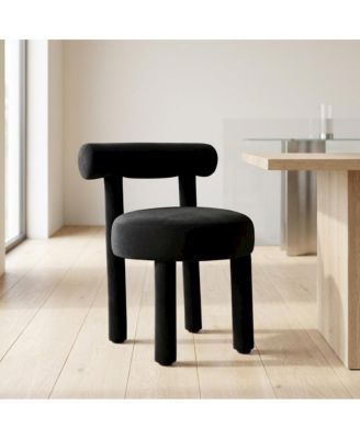 Velvet-Upholstered Dining Chair with Rubberwood Legs, Accent Chair for Bedroom
