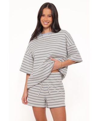 Women's Hellen Stripe Oversized Top and Shorts, 2-Piece Set