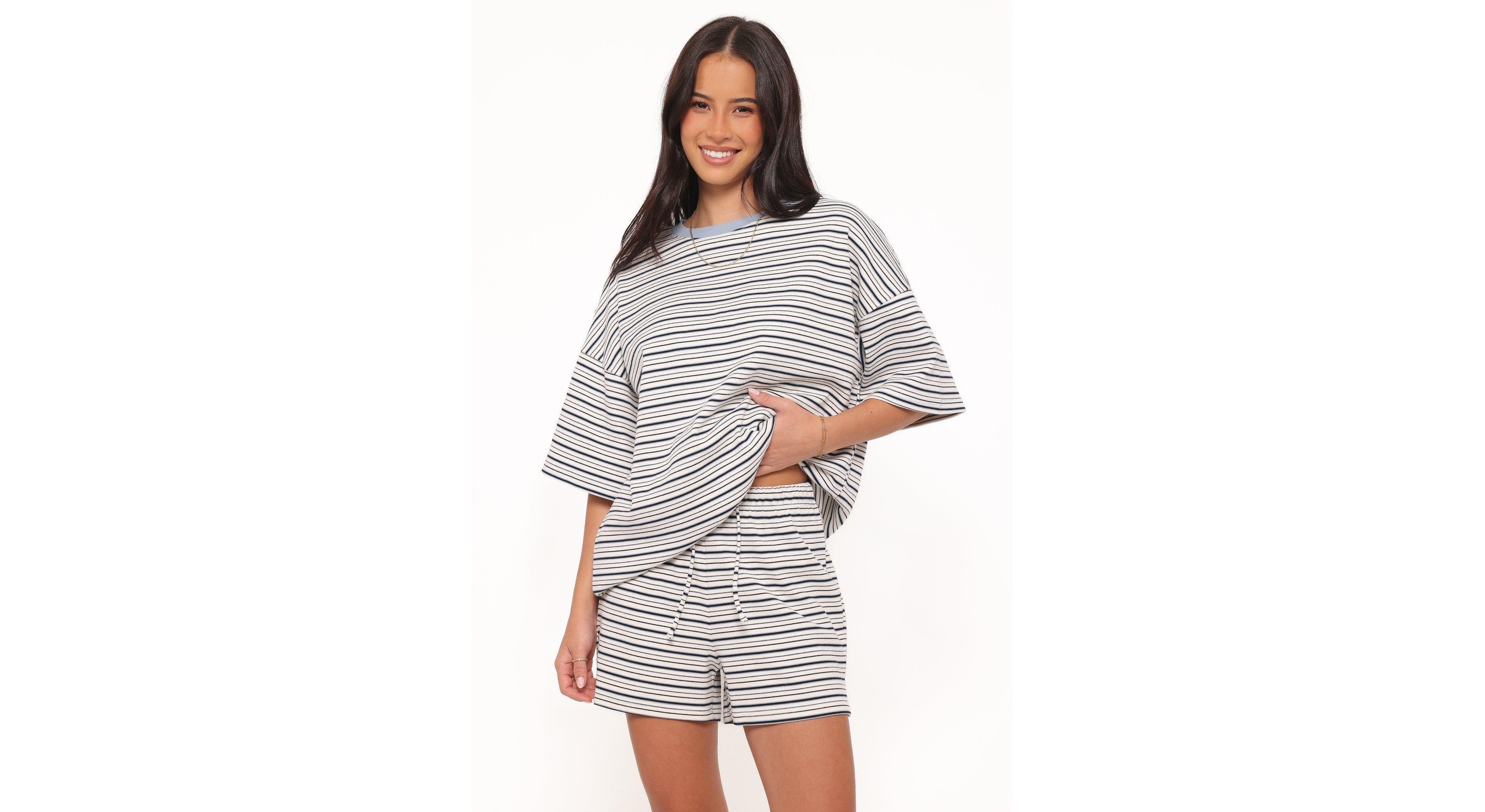 Petal and Pup Women's Hellen Stripe Oversized Top Shorts, 2-Piece Set