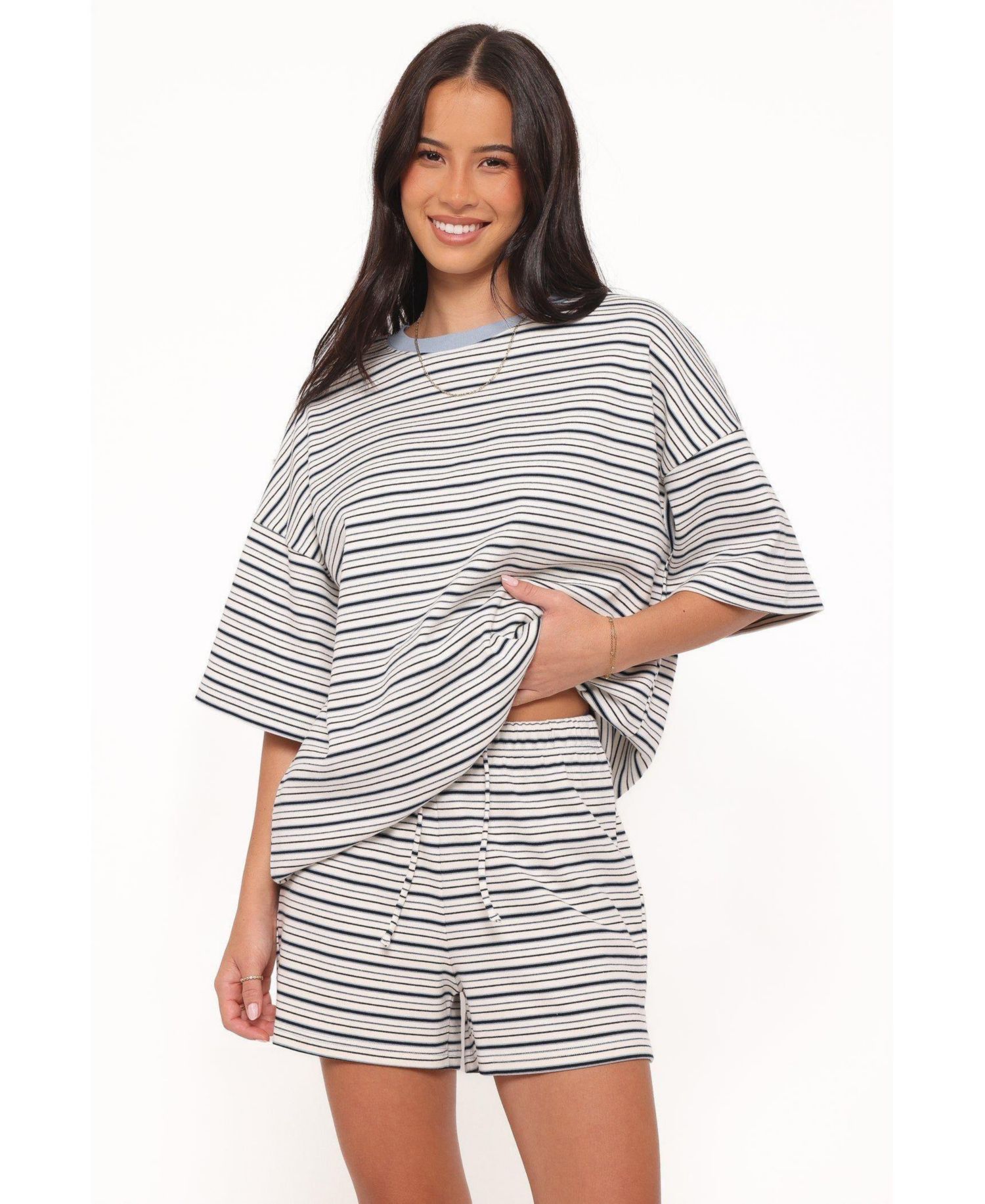 Women's Hellen Stripe Oversized Top and Shorts, 2-Piece Set