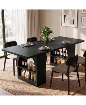 Modern 71-Inch Dining Table for 6-8 People, Wooden Rectangular Table with Unique Arched Pedestal Base