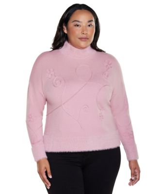 Plus Size Mock-Neck Long-Sleeve Soutache-Detail Pullover Sweater