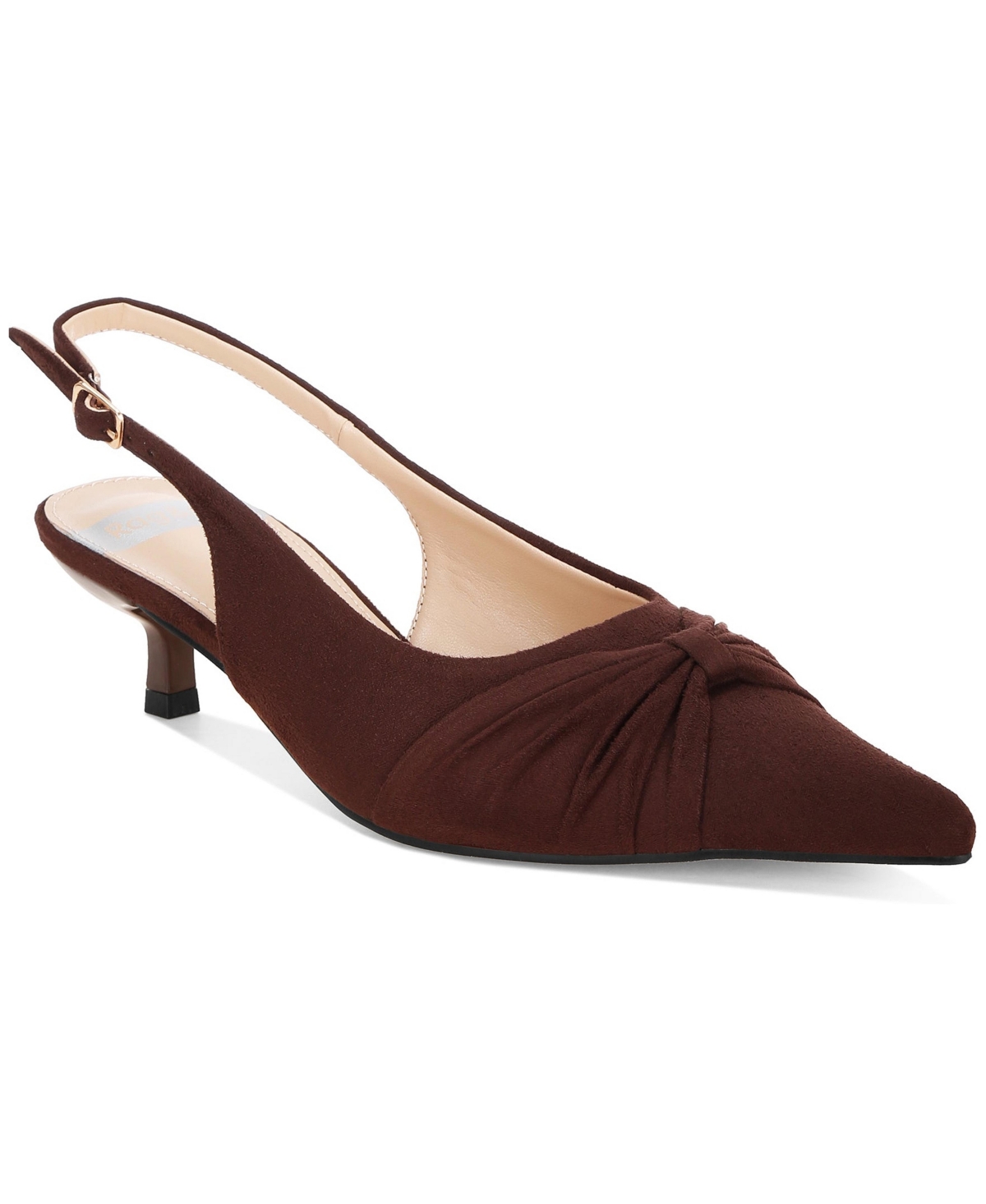 Rag & Co Salvia Kitten-Heel Pointed-Toe Slingback Pumps - Brown suede