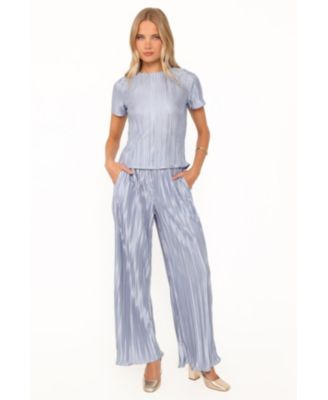 Women's Belli Short-Sleeve Pleated Wide-Leg Top and Pants, 2-Piece Set