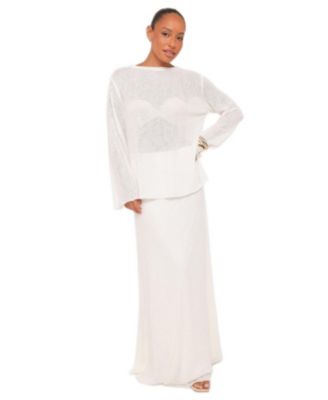 Women's Lune Boat Neck Long-Sleeve High-Waisted Top and Skirt, 2-Piece Set