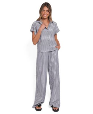 Women's Melanie Striped Wide-Leg Button-Down Shirt and Pants, 2-Piece Set