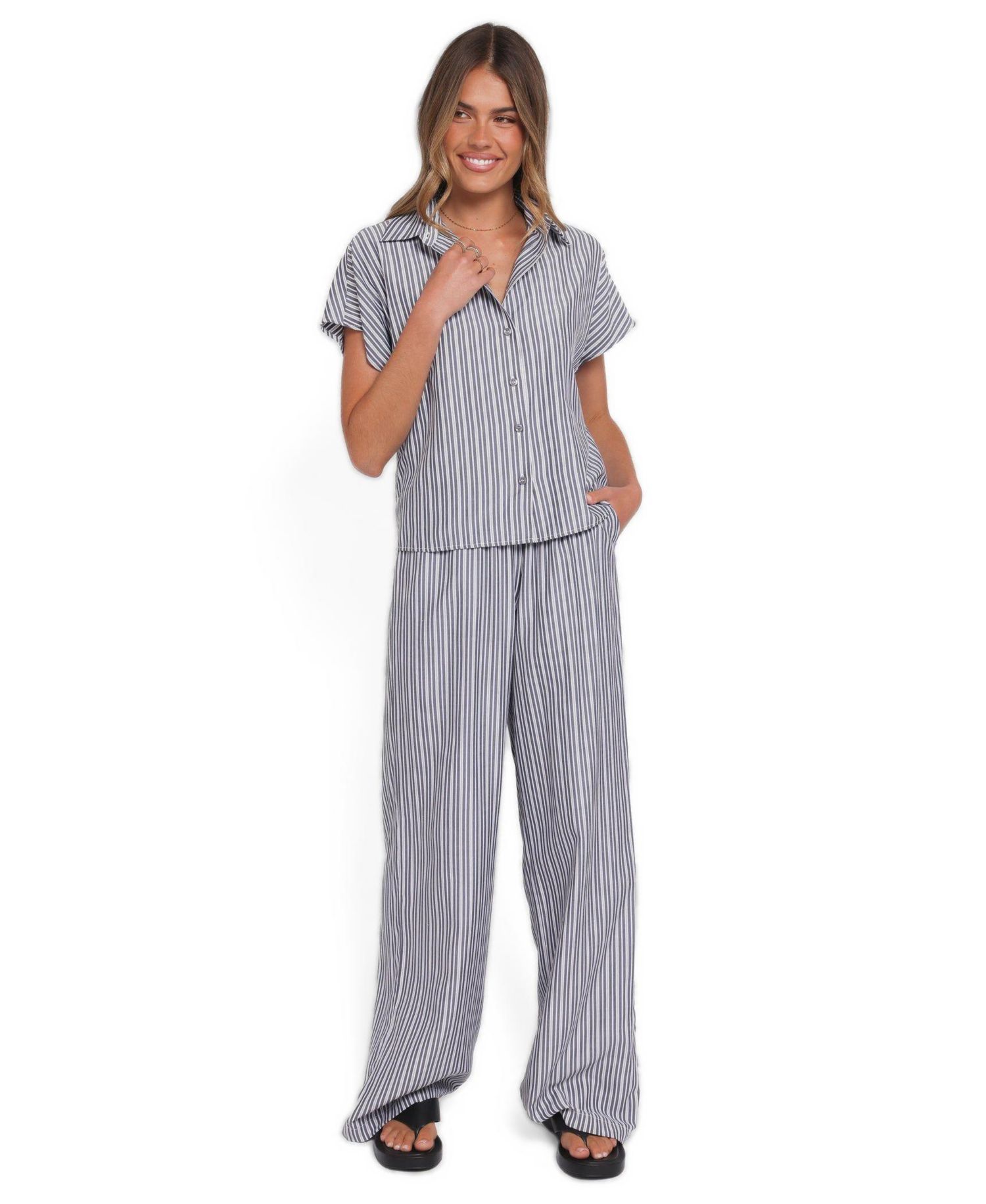 Women's Melanie Striped Wide-Leg Button-Down Shirt and Pants, 2-Piece Set