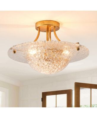 Vintage Distressed Gold Resin Bowl Shade Semi-Flush Mount Ceiling Light