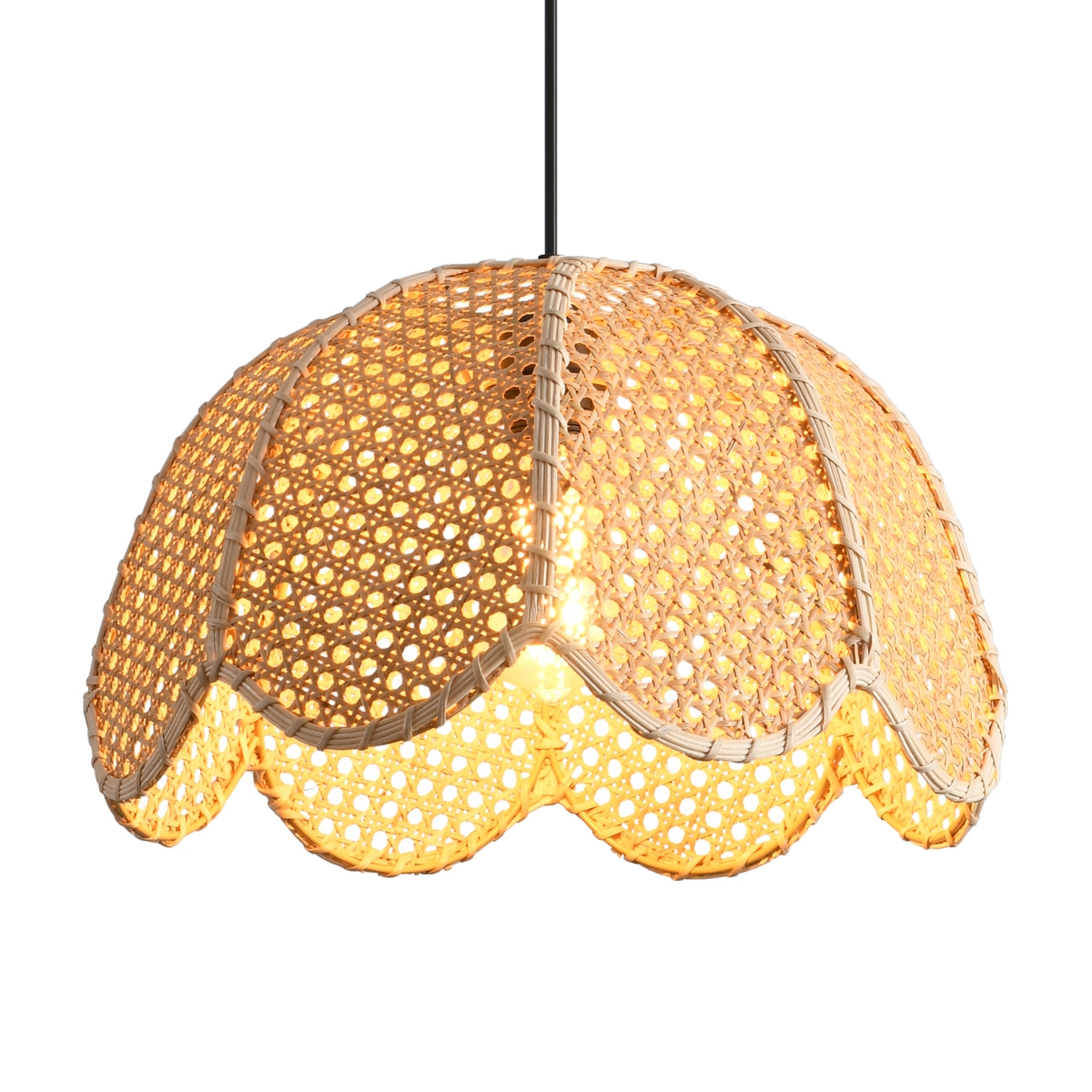 Parrot Uncle 1-Light Farmhouse Flower Shaped Hand-Woven Natural Rattan Ceiling Light Fixture
