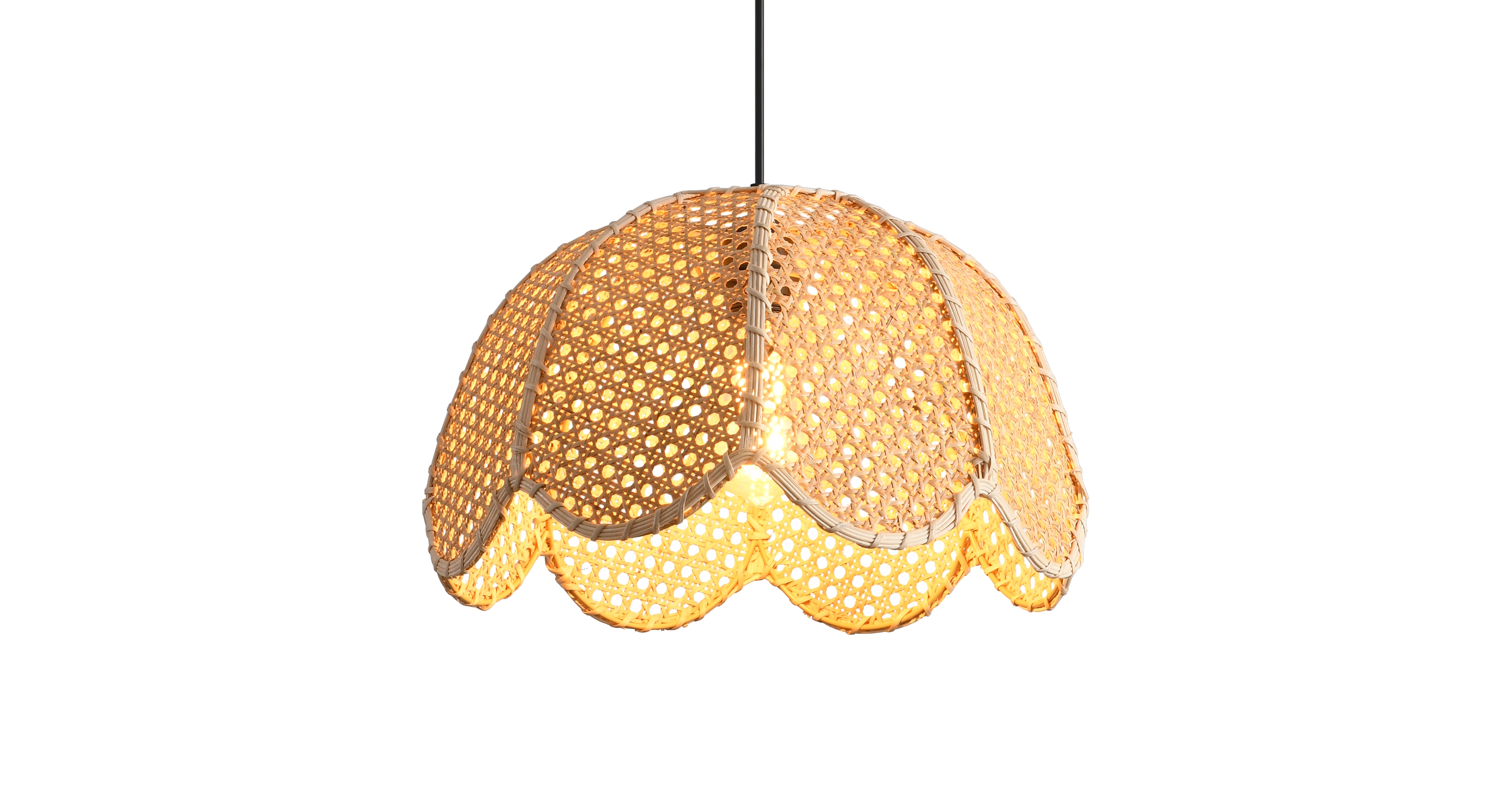 Parrot Uncle 1-Light Farmhouse Flower Shaped Hand-Woven Natural Rattan Ceiling Light Fixture