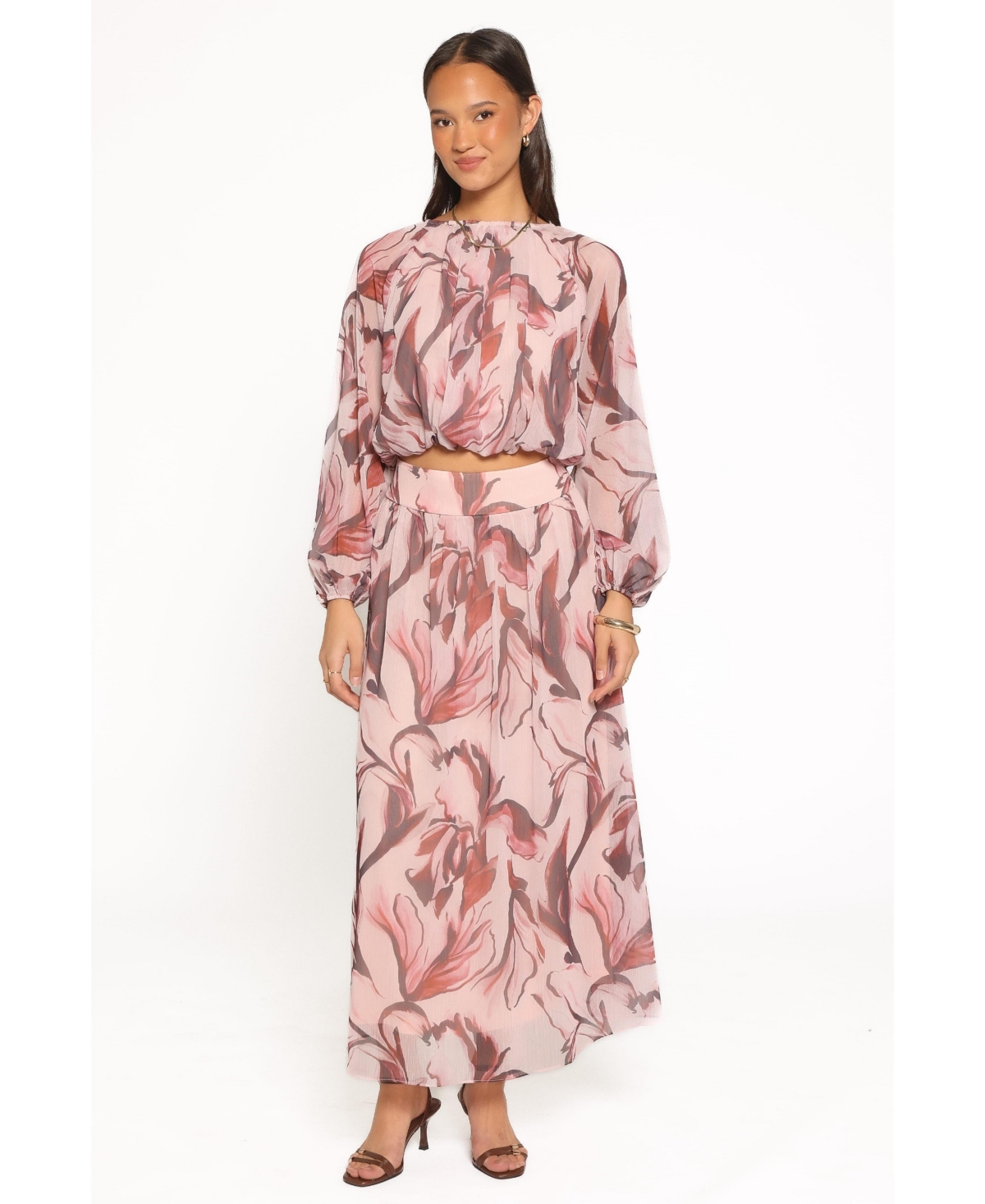 Petal and Pup Women's Lorei Floral-Print Long-Sleeve Crewneck Top and Skirt, 2-Piece Set - Pink petal