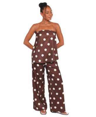 Women's Brielle Polka-Dot Strapless Wide-Leg Top and Pants, 2-Piece Set