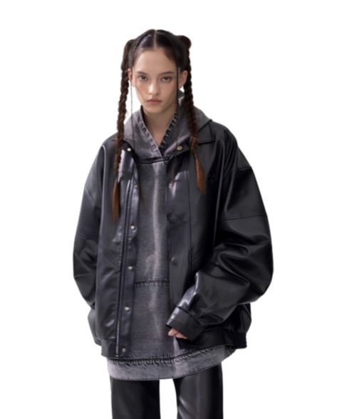 Женская куртка AELFRIC EDEN Zip Up Ruched Leather, цвет: Чёрный