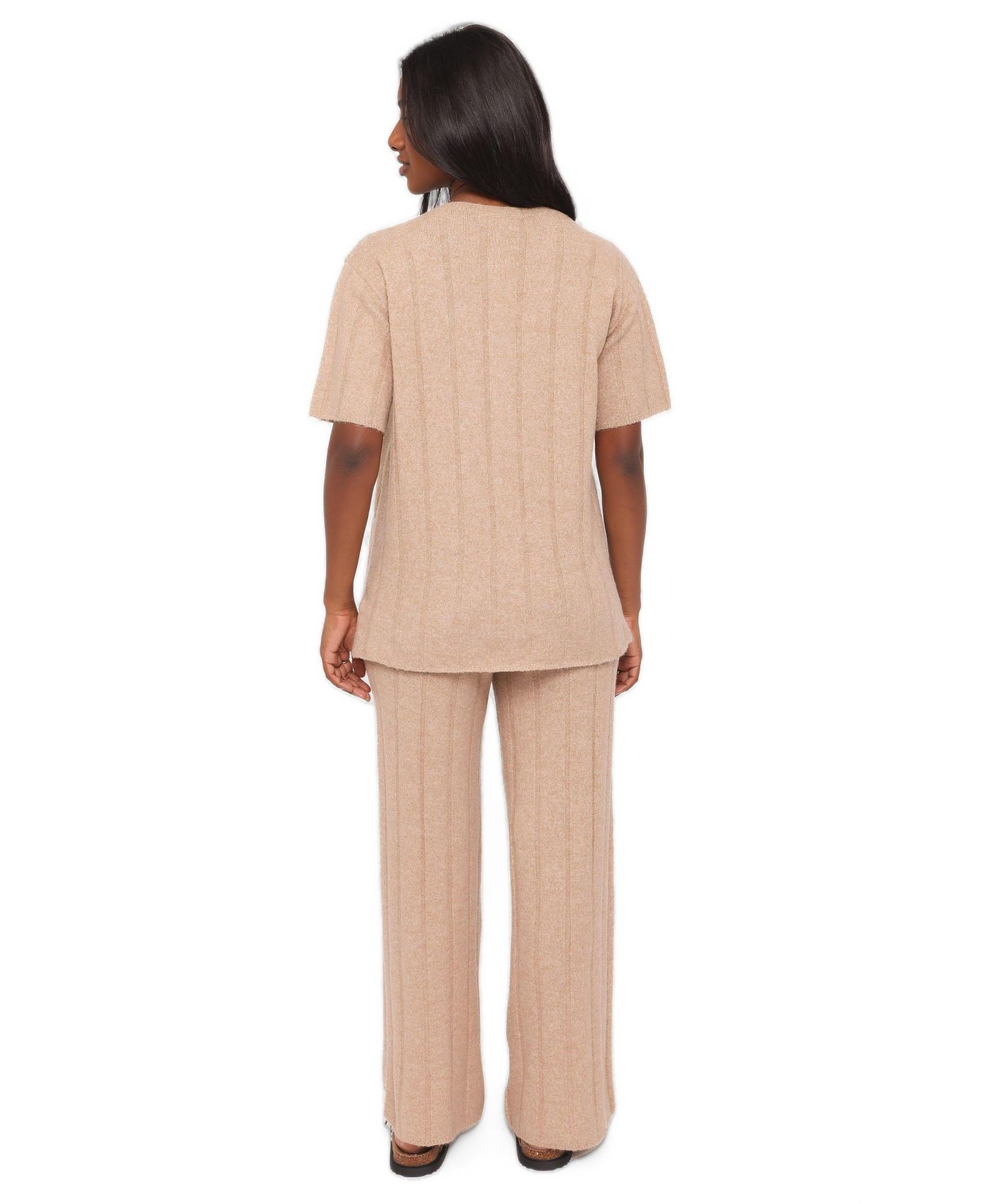 Женский комплект Petal and Pup Wallace Wide-Leg Ribbed Short-Sleeve Top and Pants, 2-Piece Set, цвет: Светлый бежевый — фото 3