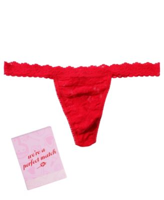 Women's Lace Floral-Print Low-Rise V-Day Matchbook Thong