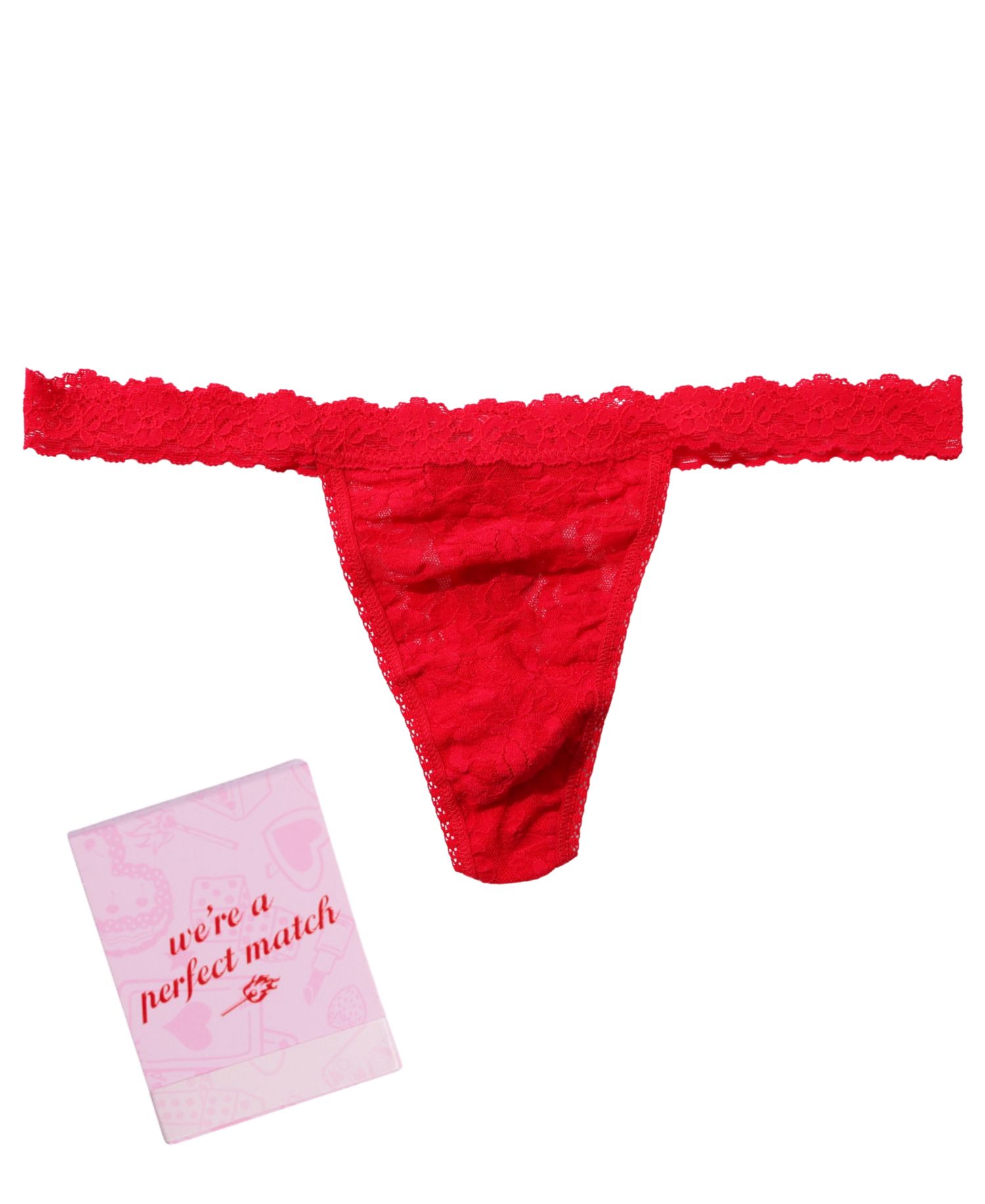 Women's Lace Floral-Print Low-Rise V-Day Matchbook Thong
