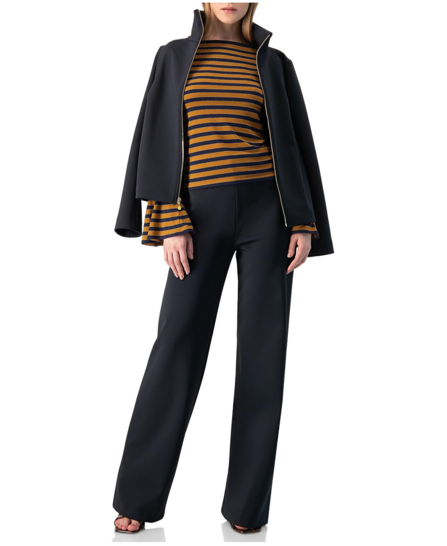 Women's Boat-Neck Bell-Sleeve Striped Blouse