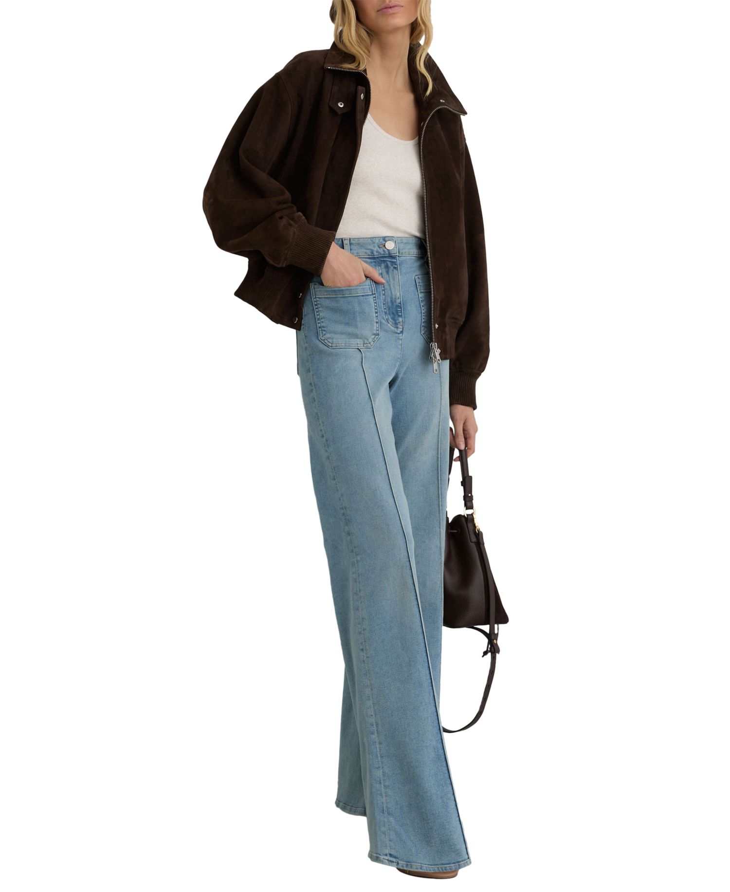 Women's Cara Suede Funnel-Neck Bomber Jacket