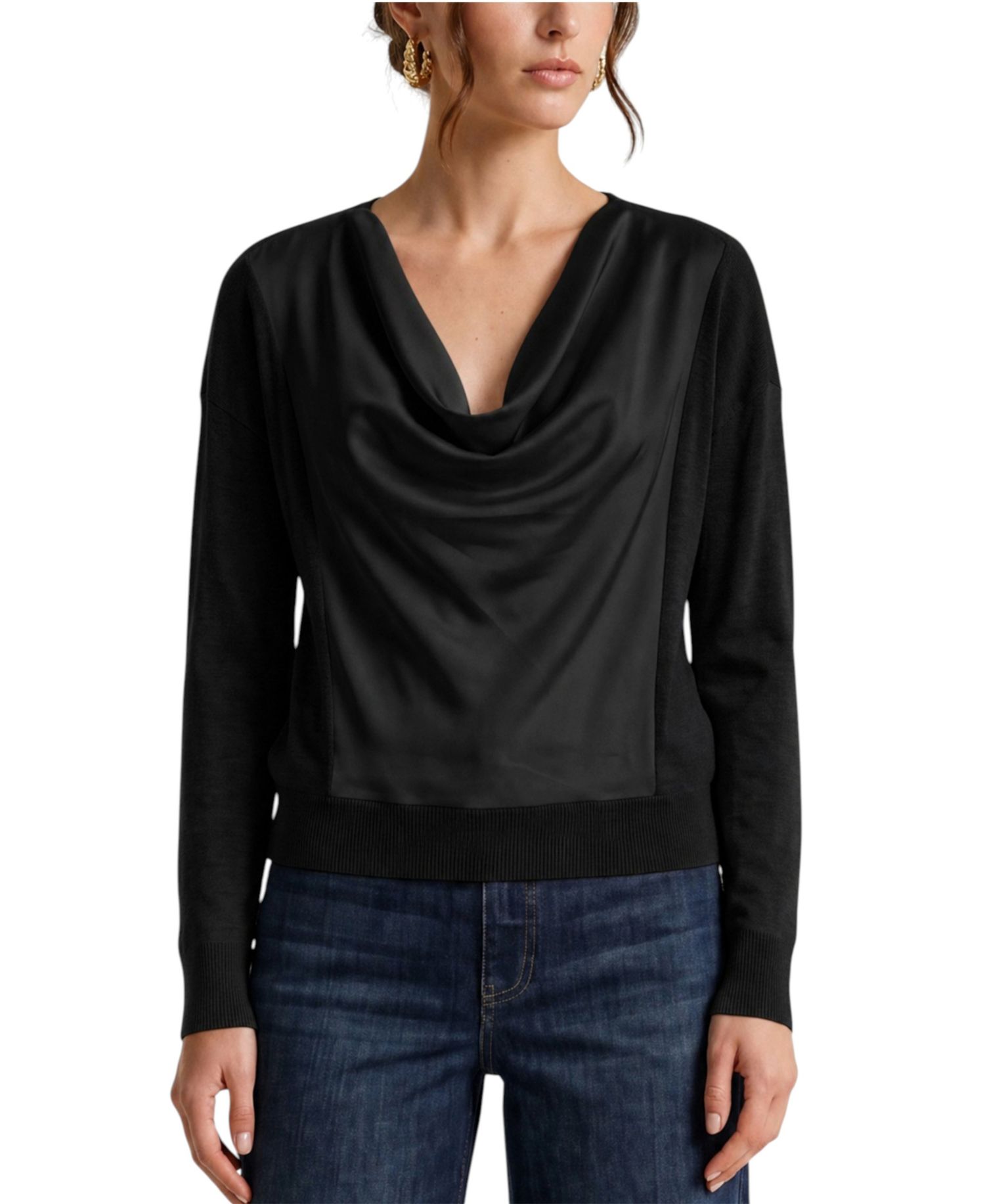 Women's Cowl Neck Satin Front Sweater
