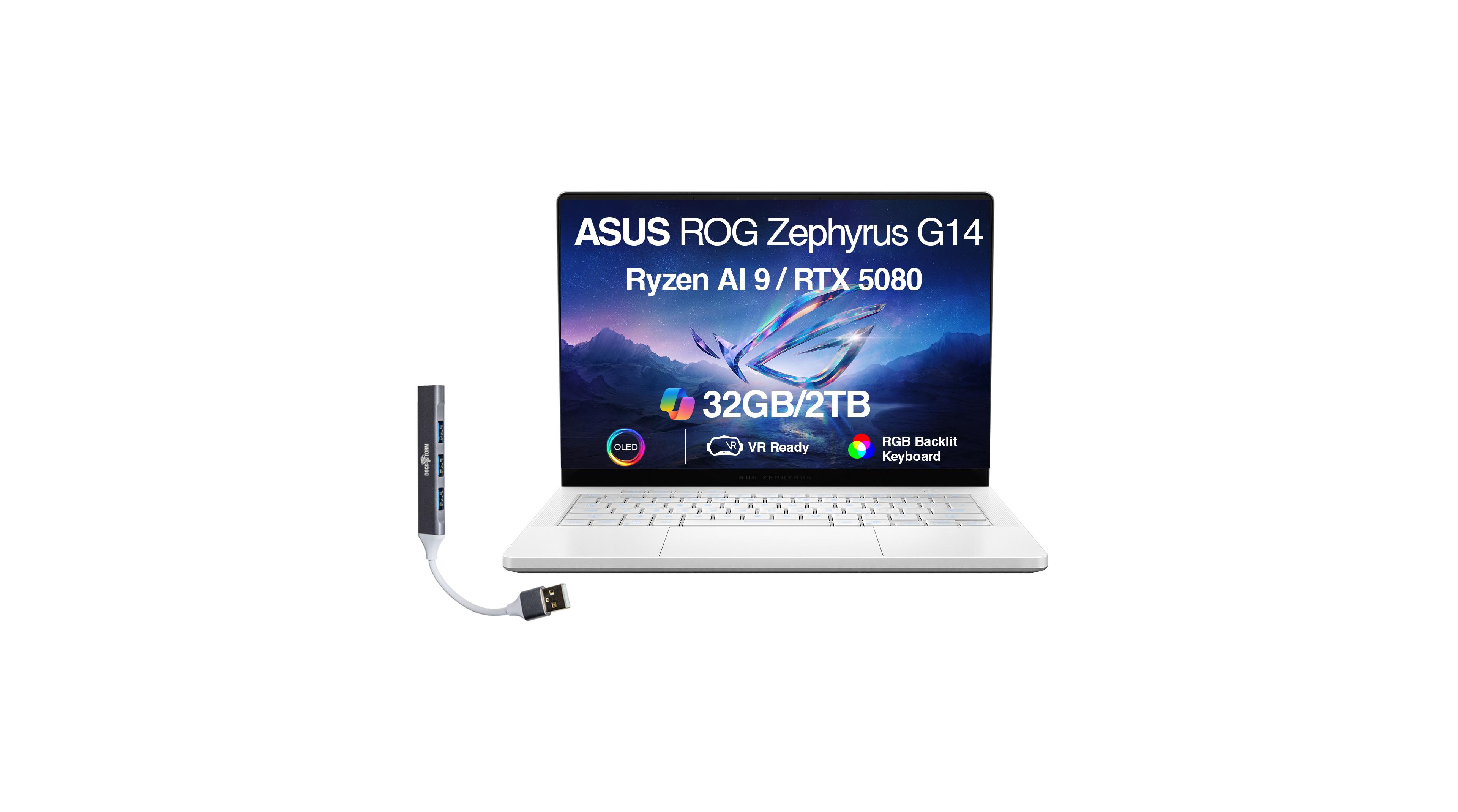 Asus Rog Zephyrus G14 Laptop 14.0 120Hz Oled 2.8K(Amd Ryzen Ai 9 Hx 370, 32GB LPDDR5X, 2TB PCIe Ssd, Win 11 Pro) with Usb Hub