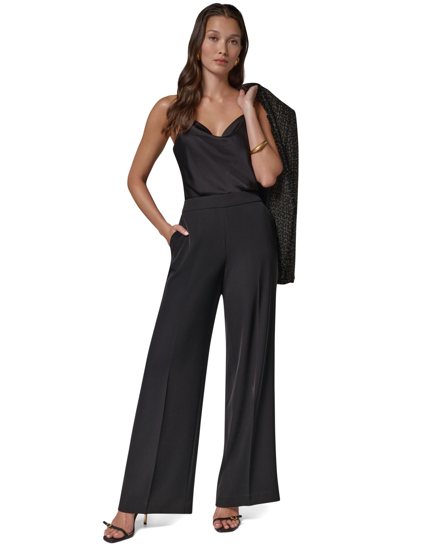 Женские брюки Donna Karan New York High-Waisted Wide-Leg, цвет: Чёрный — фото 3