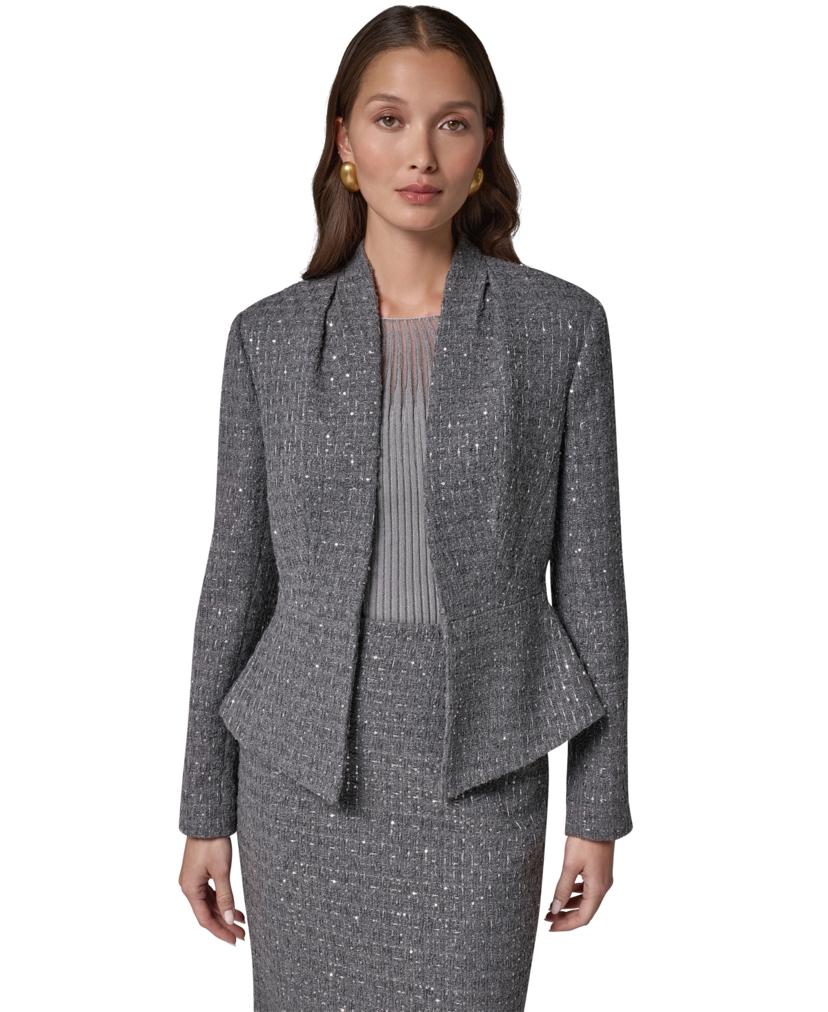 Donna Karan New York Women's Peplum Sequin Cropped Blazer