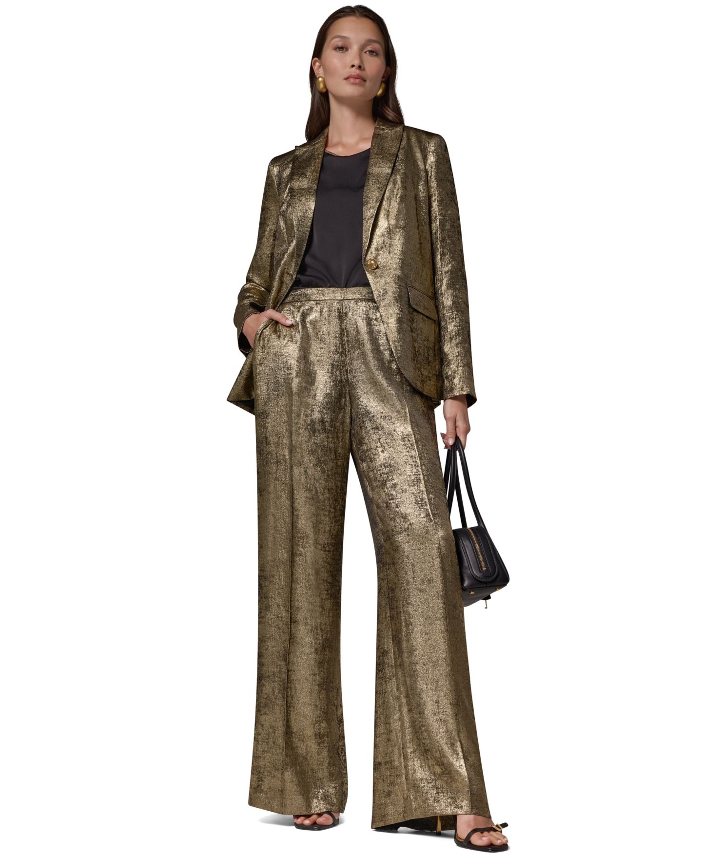 Женский бархатный блейзер Donna Karan New York с острыми лацканами, цвет: Золотой — фото 4