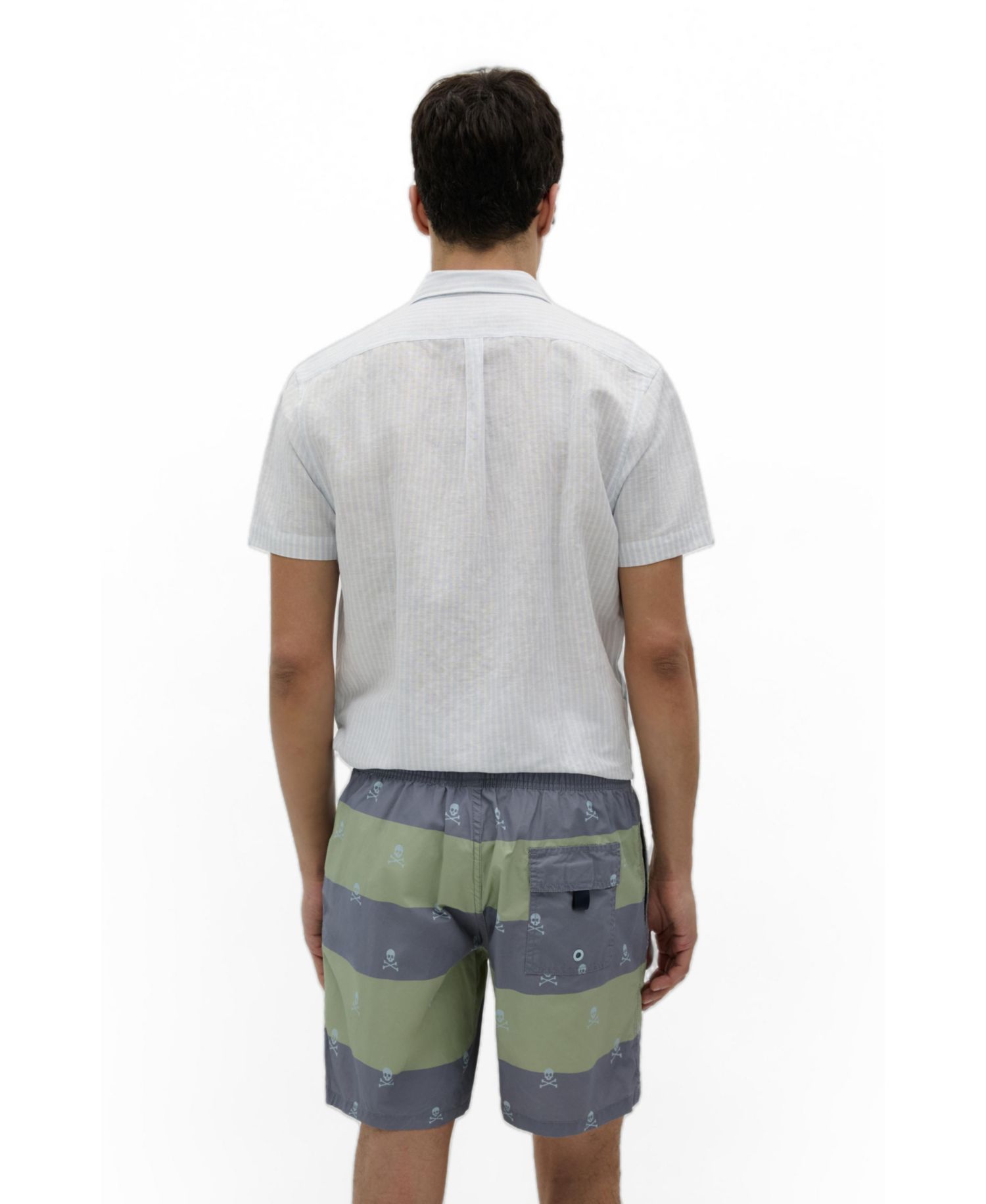 Men's Striped Skull Lined Swim Trunks