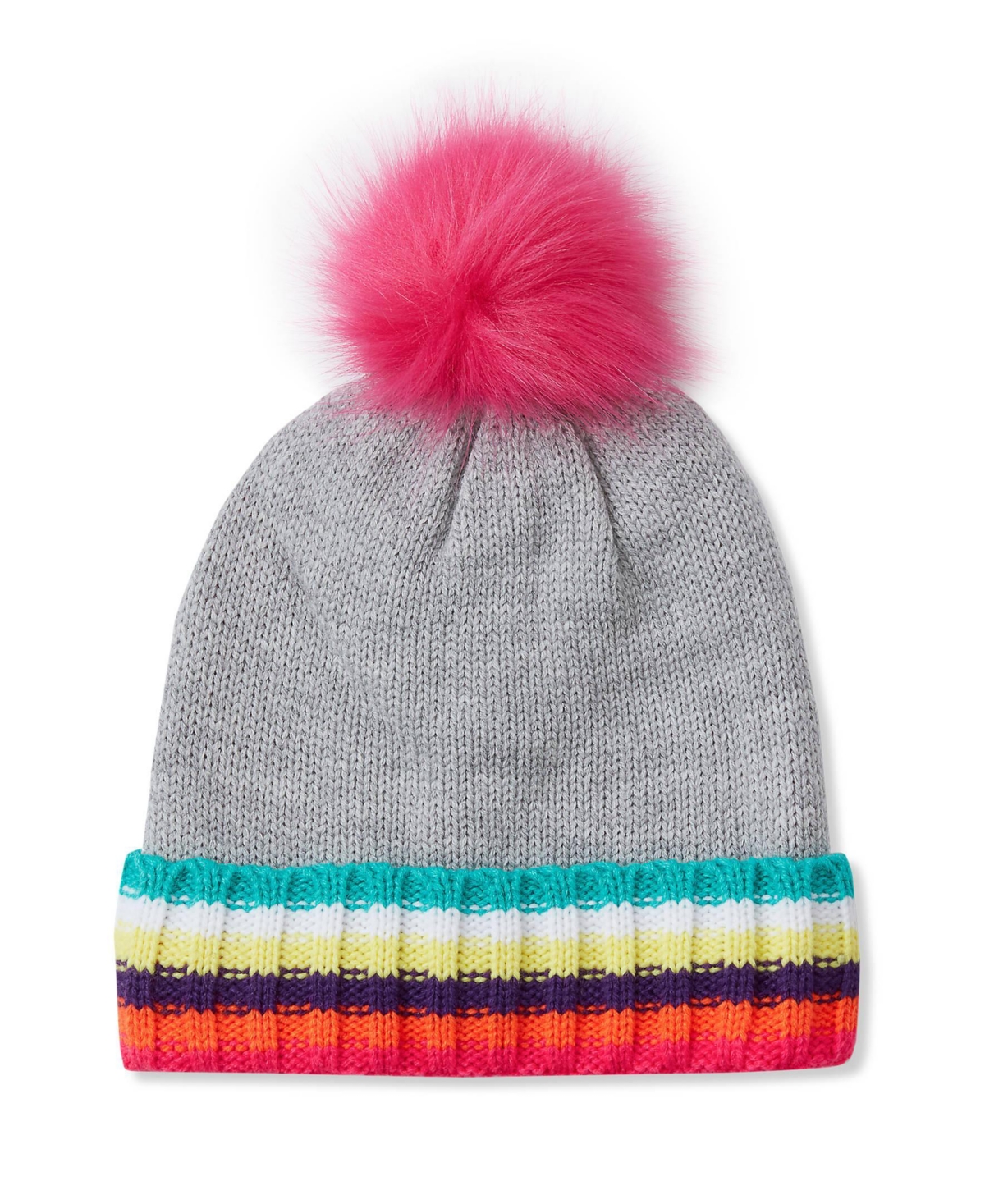 Lands' End Girls' Fleece-Lined Knit Pom-Pom Beanie - Gray heather