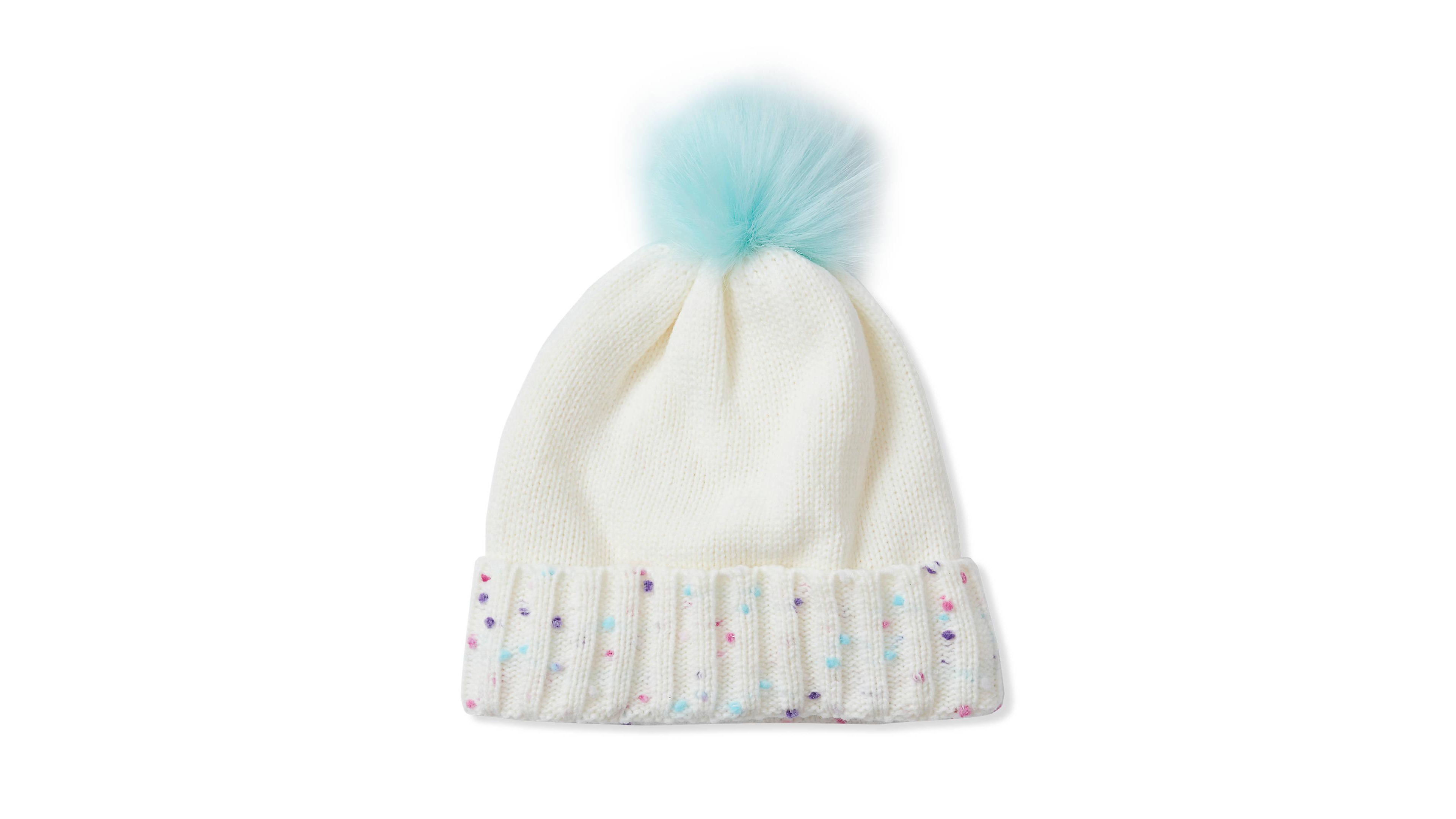 Lands' End Girls' Fleece-Lined Knit Pom-Pom Beanie