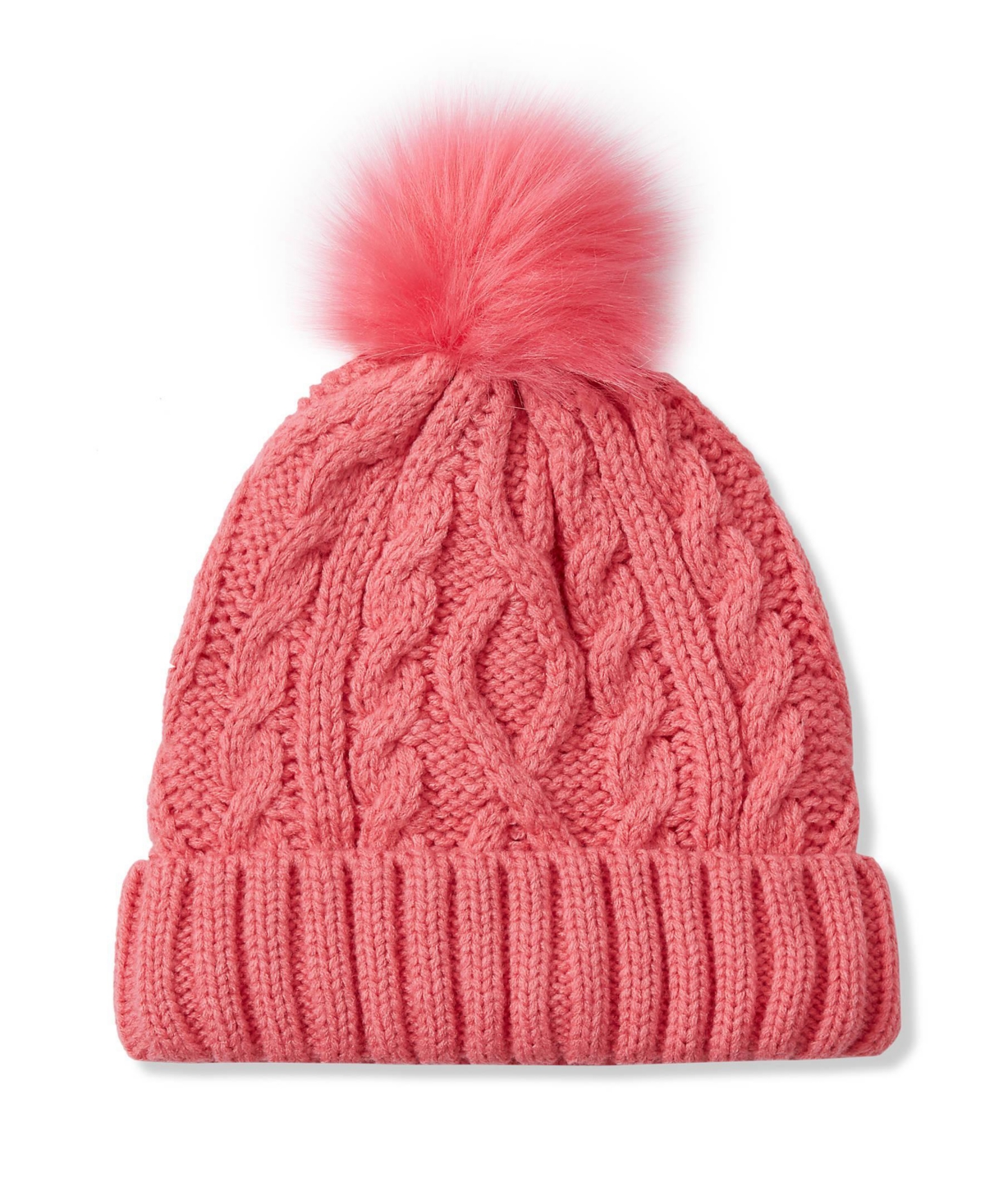 Lands' End Girls' Fleece-Lined Knit Pom-Pom Beanie - Sugar coral